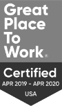 Great place to work, Certified APR 2019 - APR 2020 USA logo